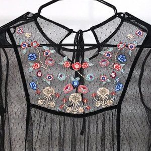 Zara Embroidered mesh black top